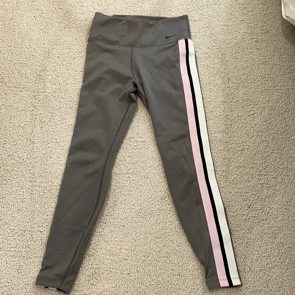grey nike leggings size small with stripes